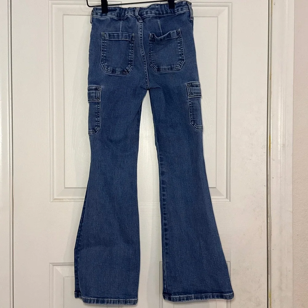 Gap Kids 70s Flare High Rise Cargo Jeans Medium Wash Blue Denim Size 10
